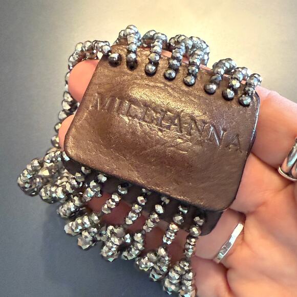 Millianna Leather Magnetic Closure Glamour Beaded Bracelet - Picture 6 of 10